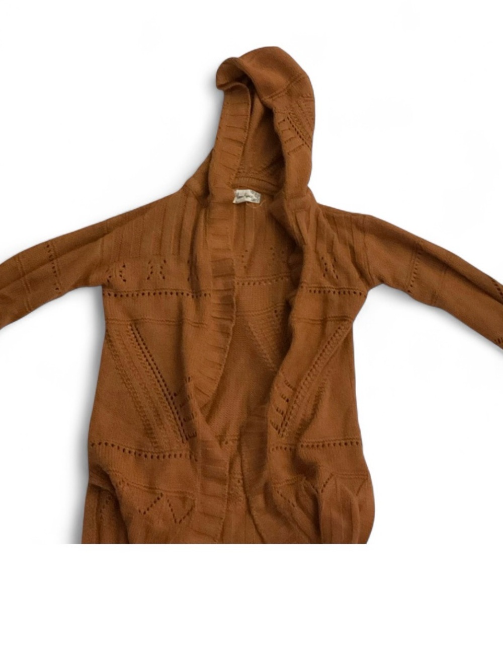 Hooded Open-Front Knit Cardigan - Rust Brown